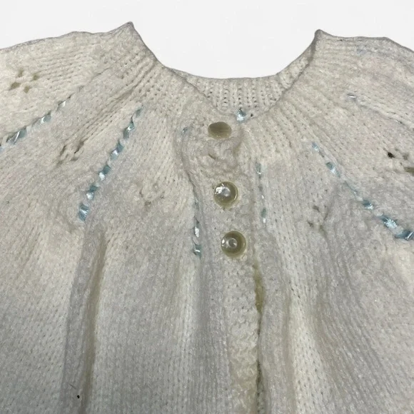 Vintage Handmade‎ Classic Knitted Infant Matinee Coat Bonnet Booties Set - Picture 3 of 7